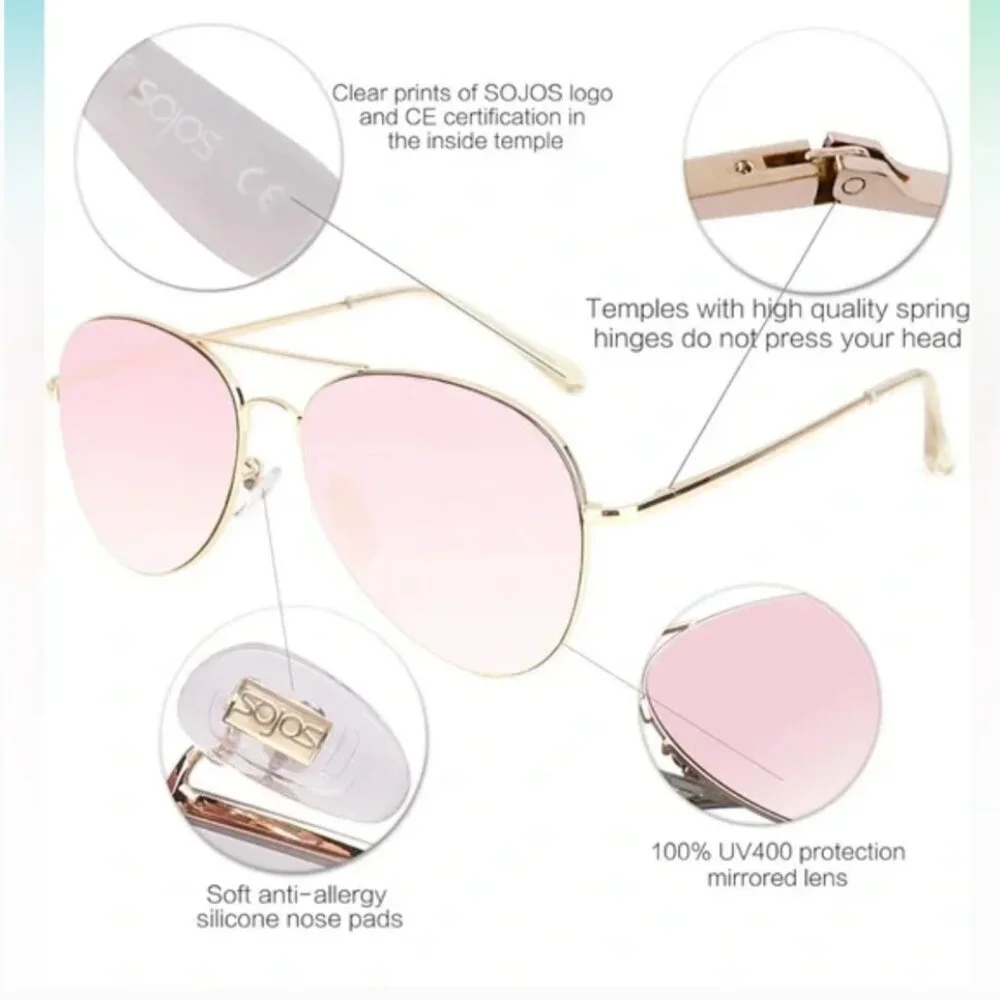 NWT Classic Aviator Sunglasses for Women Men Metal Spring Hinges